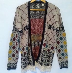 Small BKE Wool Lace Cardigan Boho Cozy Sweater